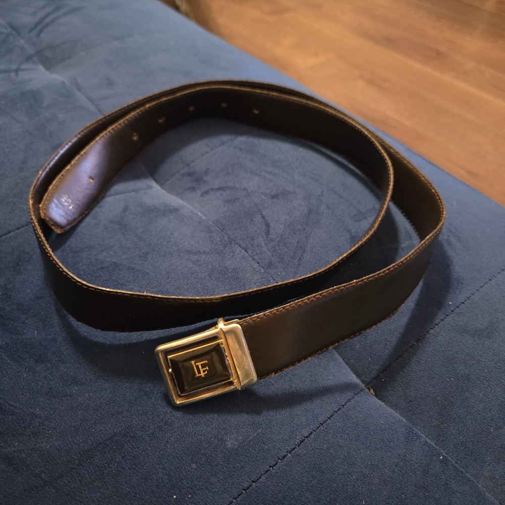 Louis Feraud Black Leather Belt with Gold Buckle